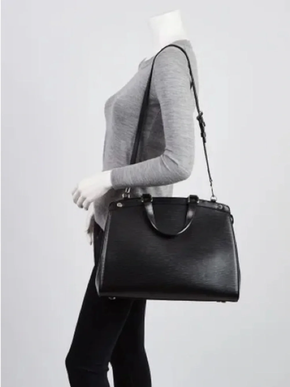 LOUIS VUITTON Black Structured Leather Top-Handle Bag with Detachable Strap